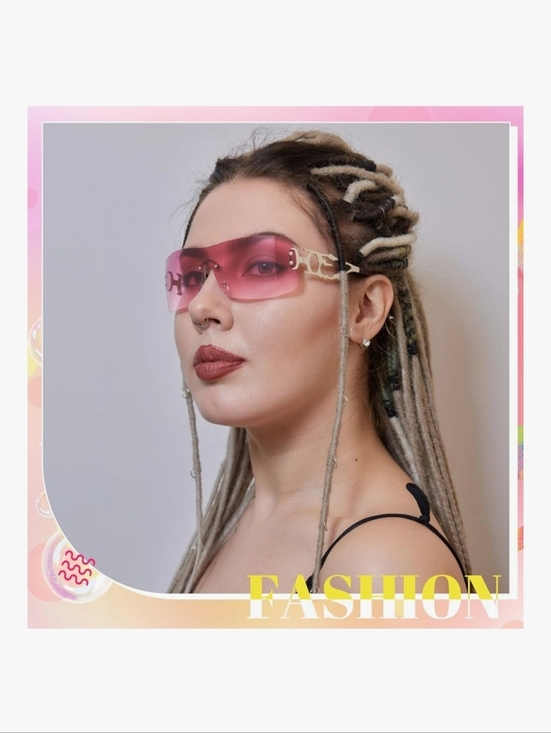 Frameless Wrap-Around Women’s Sunglasses – Brown & Pink main image 5